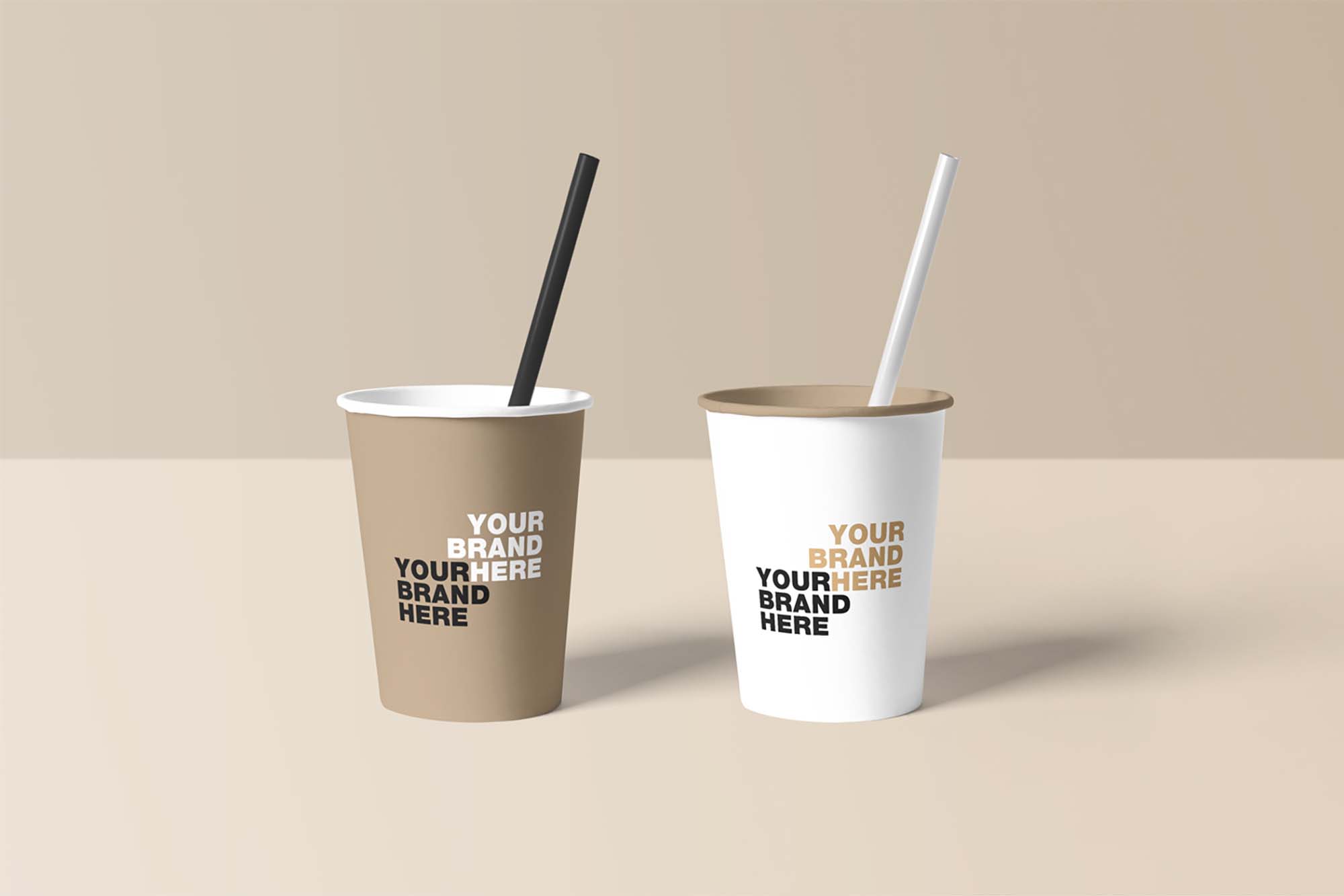 Free Paper Cups with Straw Mockup (PSD)