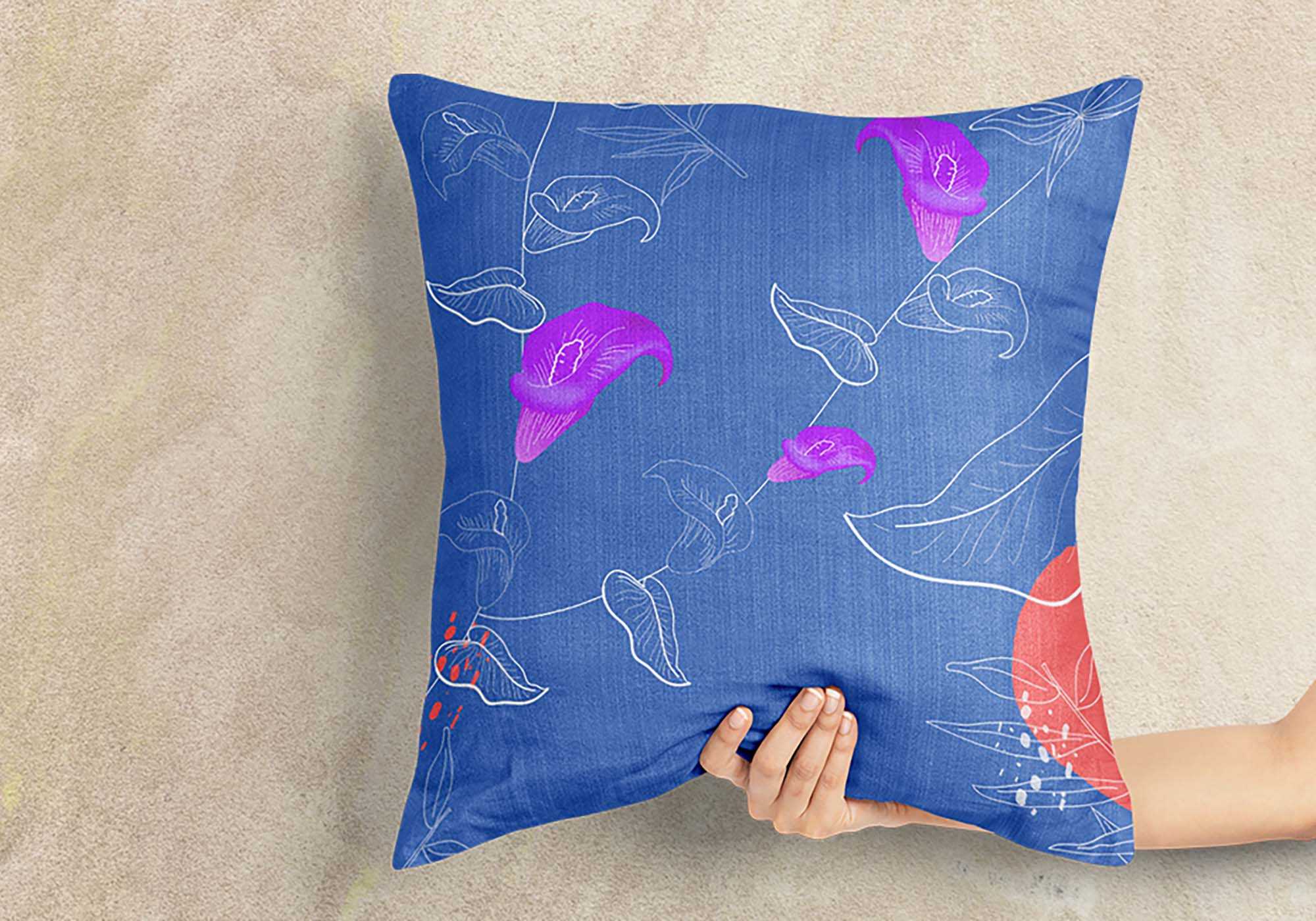 Free Pillow in Hand Mockup (PSD)