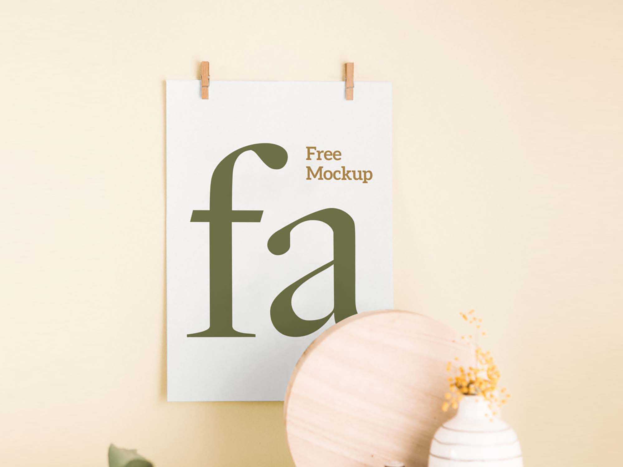 Free Poster with Clips Mockup (PSD)
