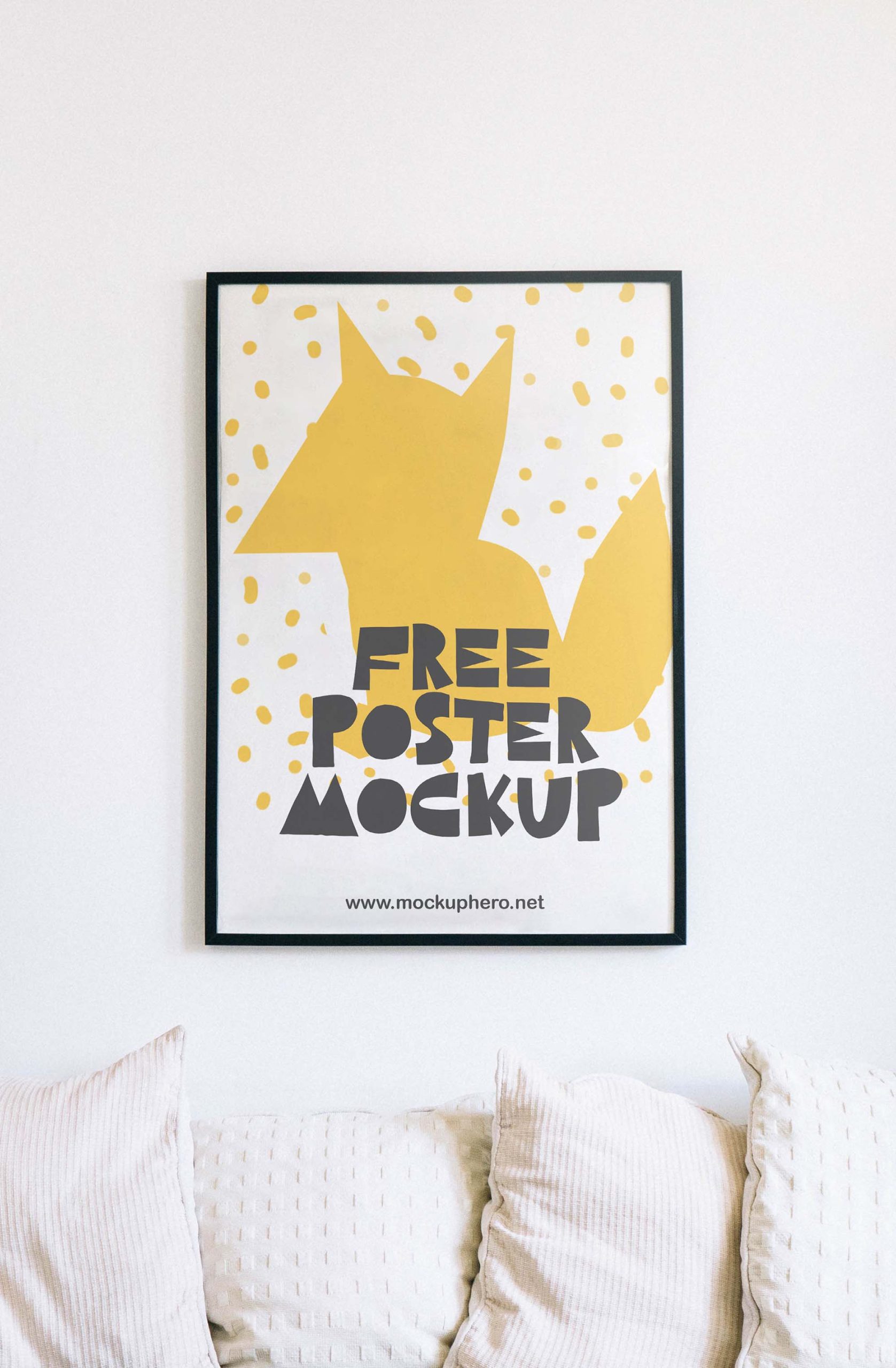 Free Poster with Pillows Mockup (PSD)