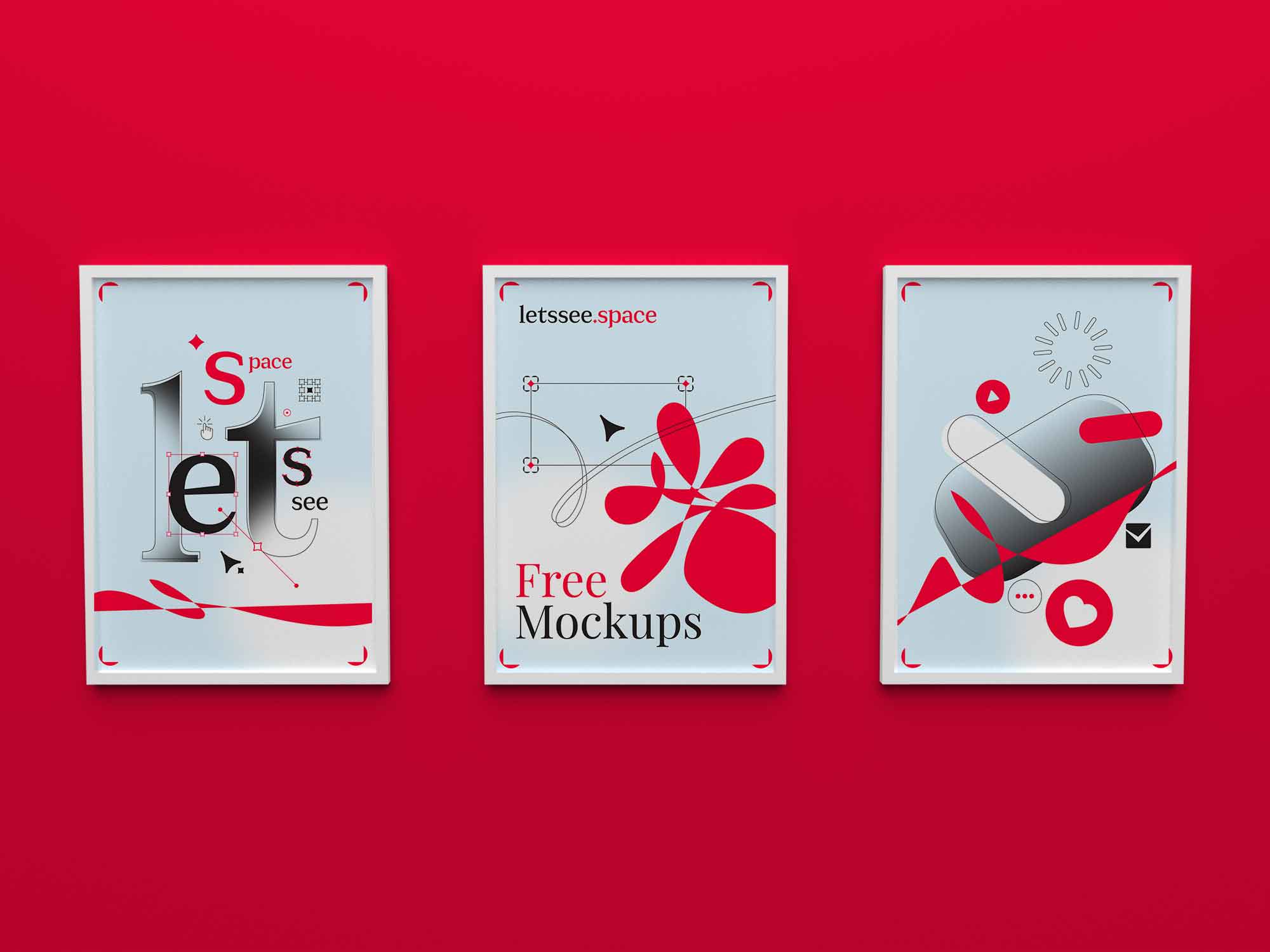 Free Posters on the Wall Mockup (PSD)