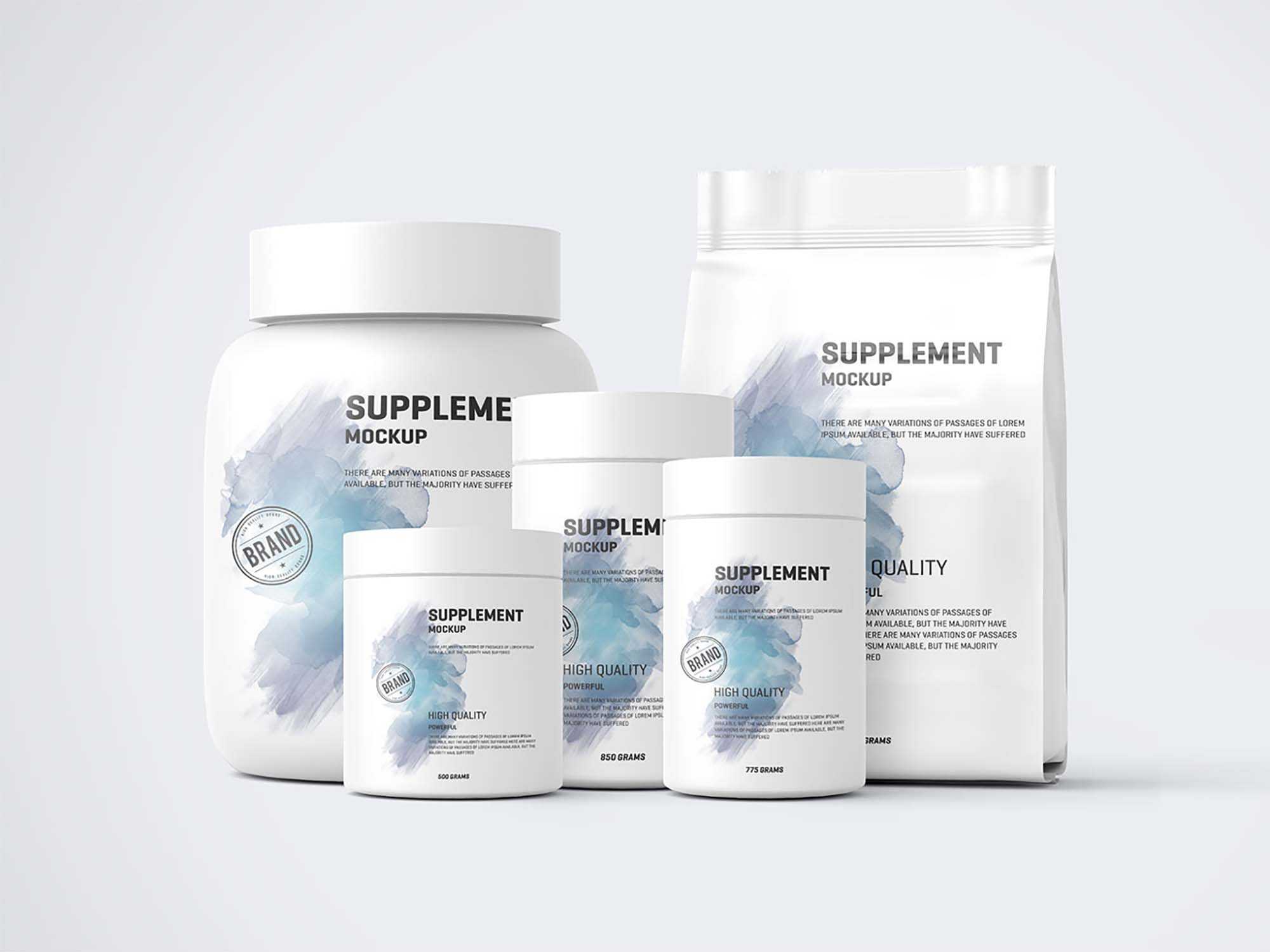 Free Protein Pack and Jar Supplements Mockup (PSD)