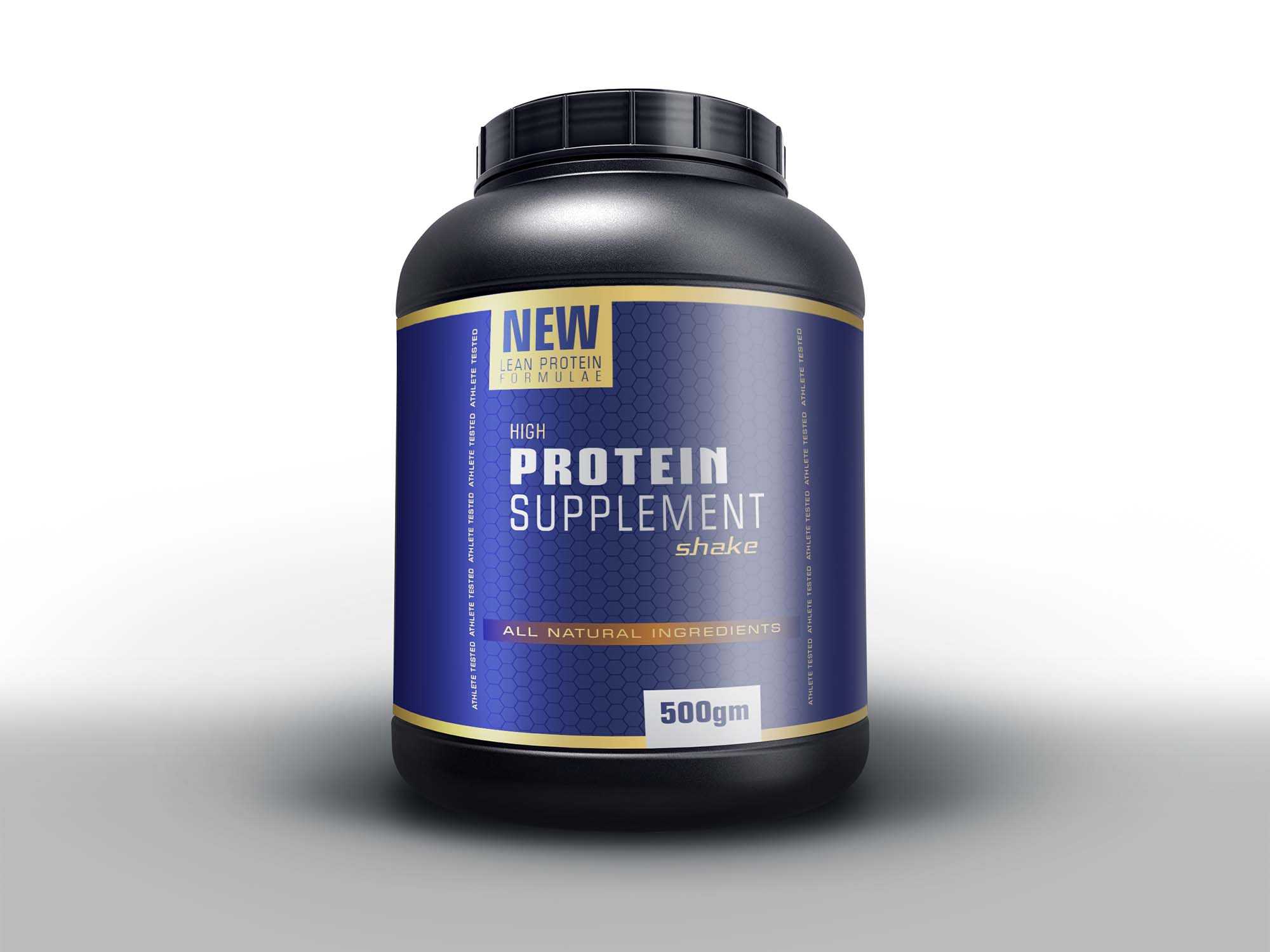 Free Protein Powder Packaging Bottle Mockup (PSD)