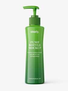 Free round bottle with pump mockup / glossy