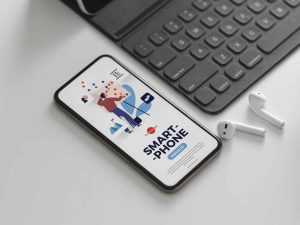 Free Smartphone with Keyboard Mockup (PSD)