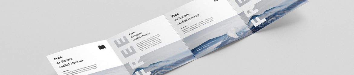 Free square 4-fold leaflet mockup