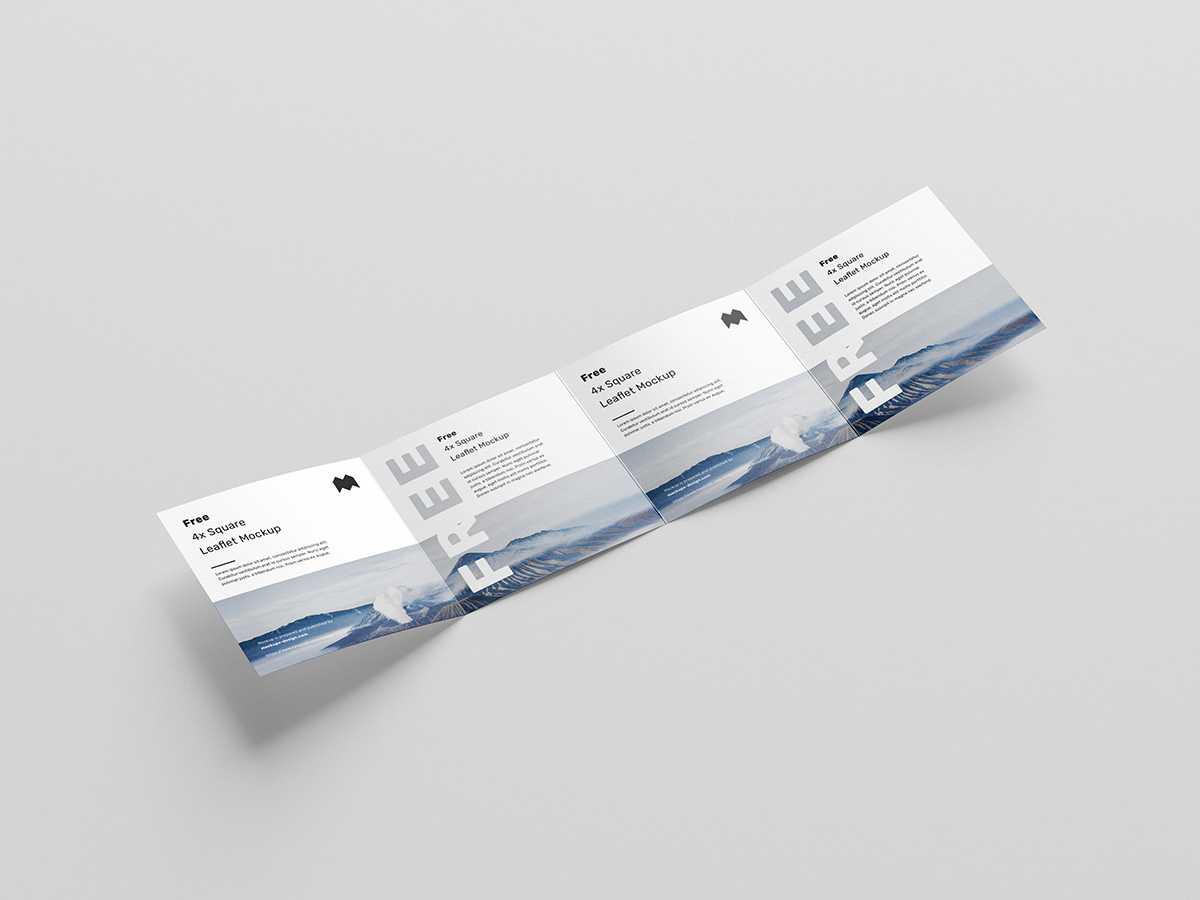 Free square 4-fold leaflet mockup