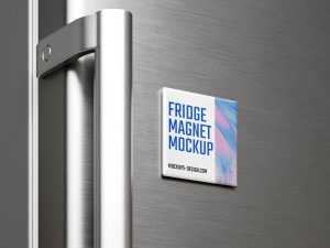 Free square fridge magnet mockup