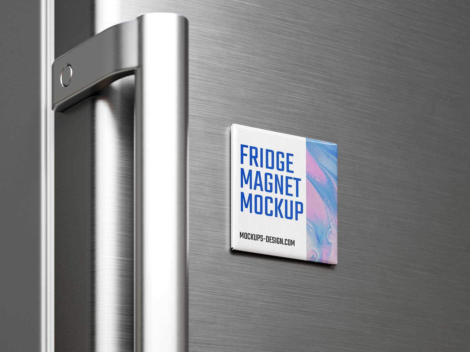 Free square fridge magnet mockup