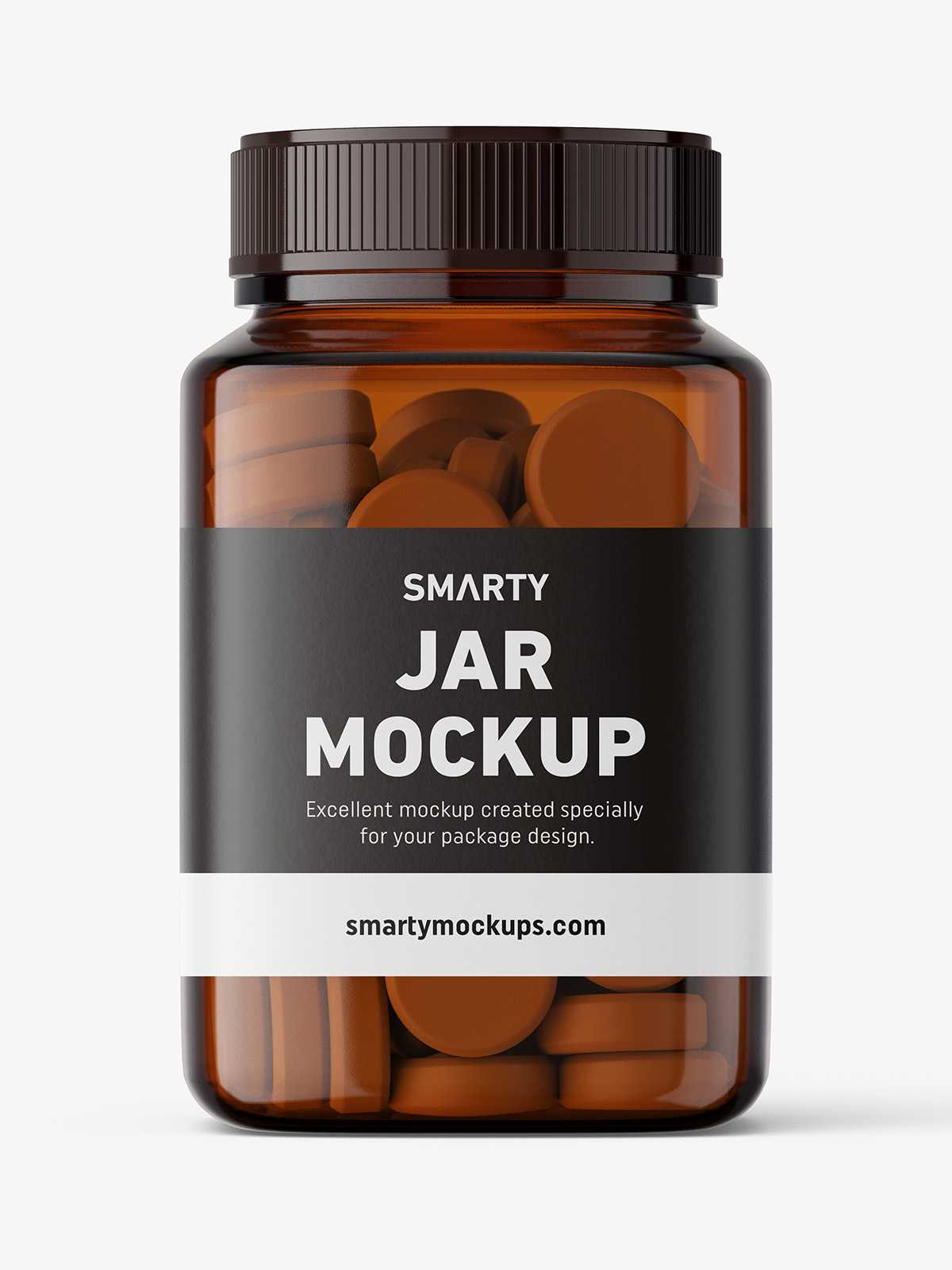 Free square jar with tablets mockup / amber
