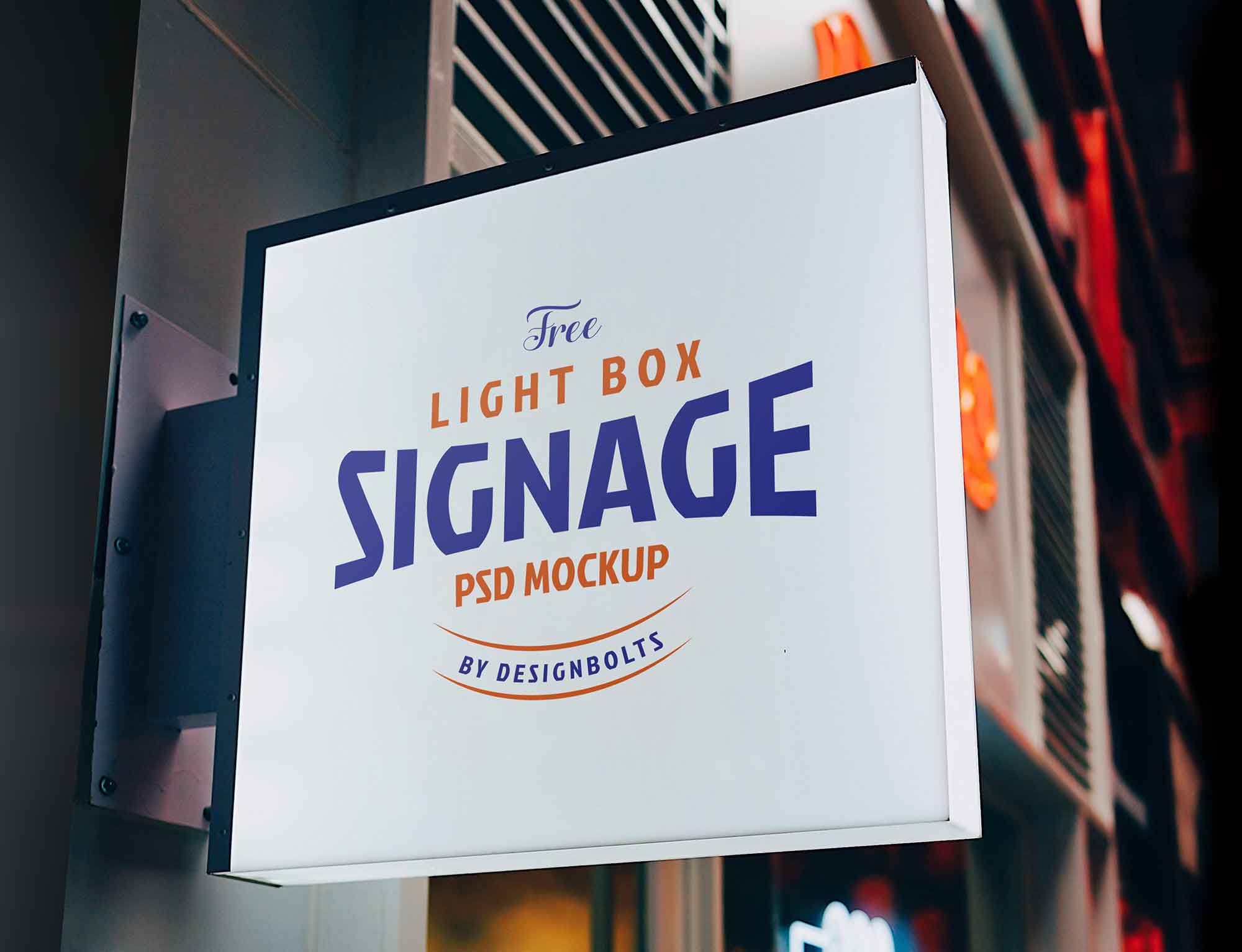 Free Square Light Box Signage Mockup (PSD)