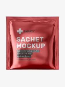 Free square sachet mockup / metallic