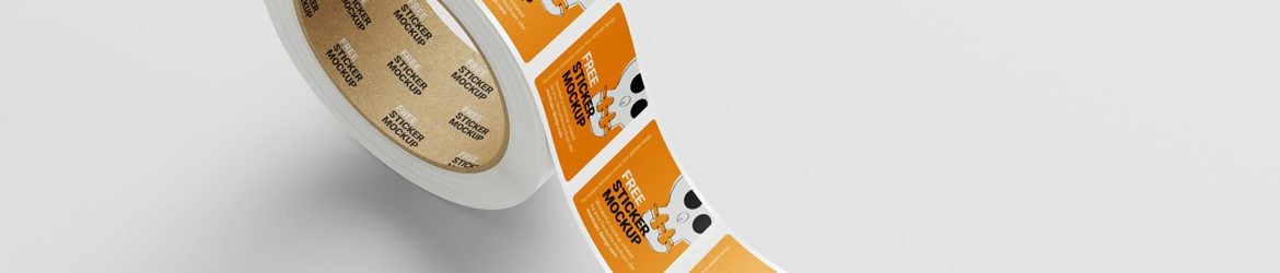 Free square sticker roll mockup