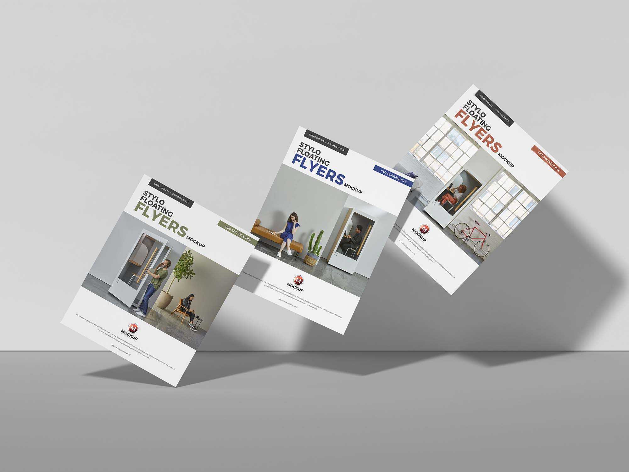 Free Style Floating Flyers Mockup (PSD)