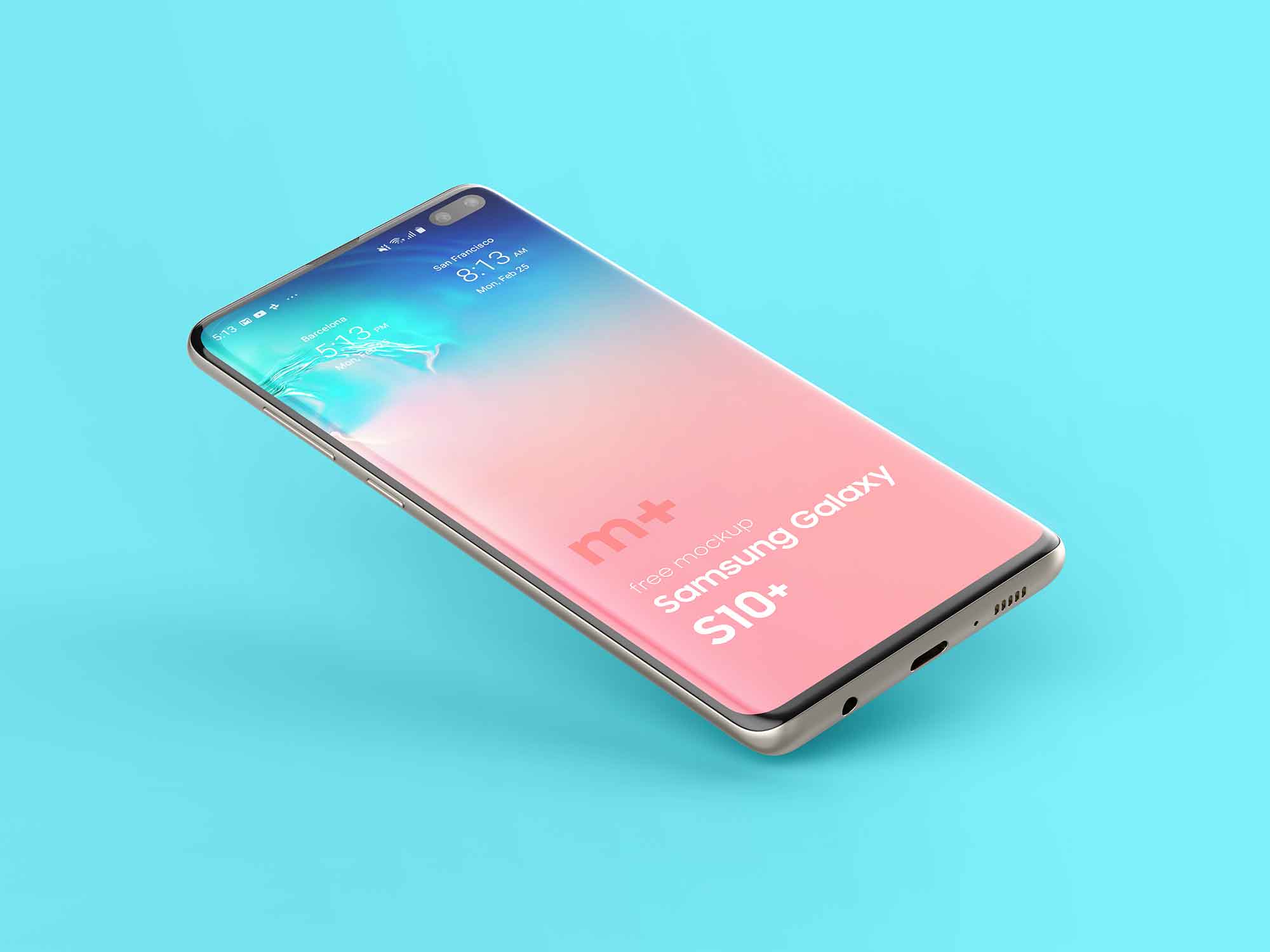Free Tilting Samsung Galaxy S10+ Mockup (PSD)