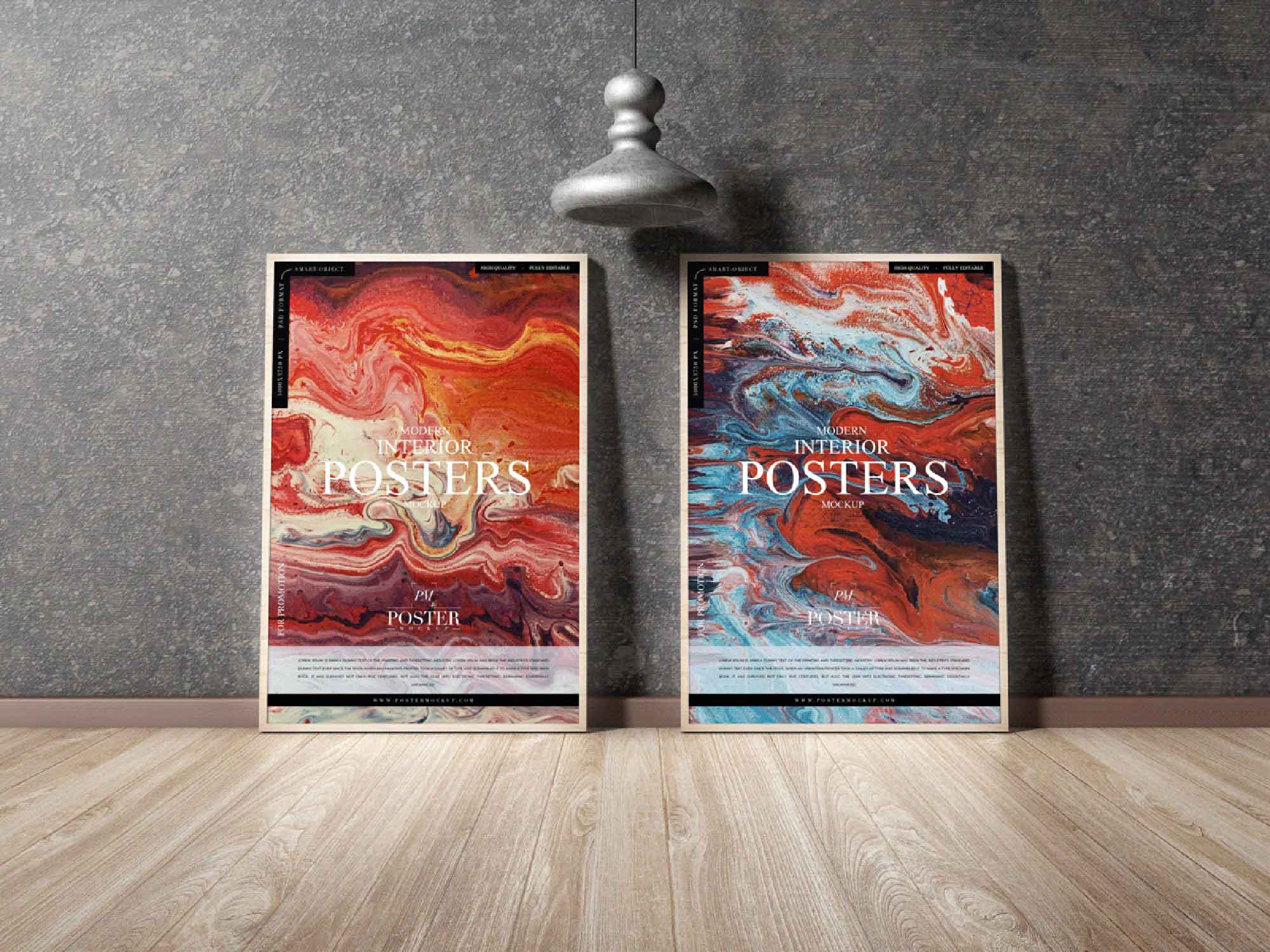 Free Twin Modern Interior Posters Mockup (PSD)