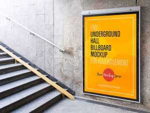 Free Underground Hall Billboard Mockup (PSD)