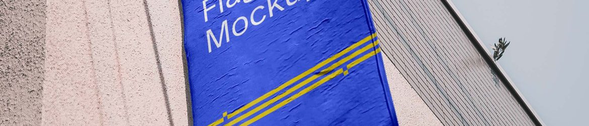 Free Vertical Flag on Building Mockup (PSD)