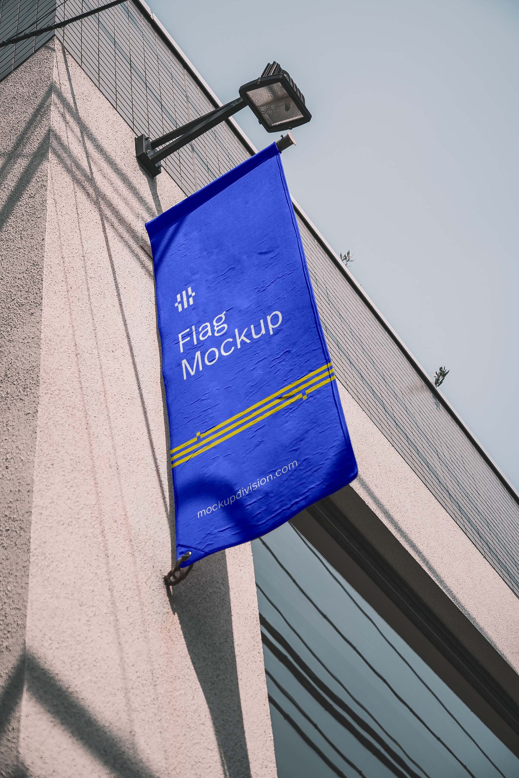 Free Vertical Flag on Building Mockup (PSD)