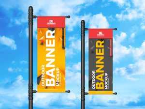 Free Vertical Outdoor Banner Mockup (PSD)