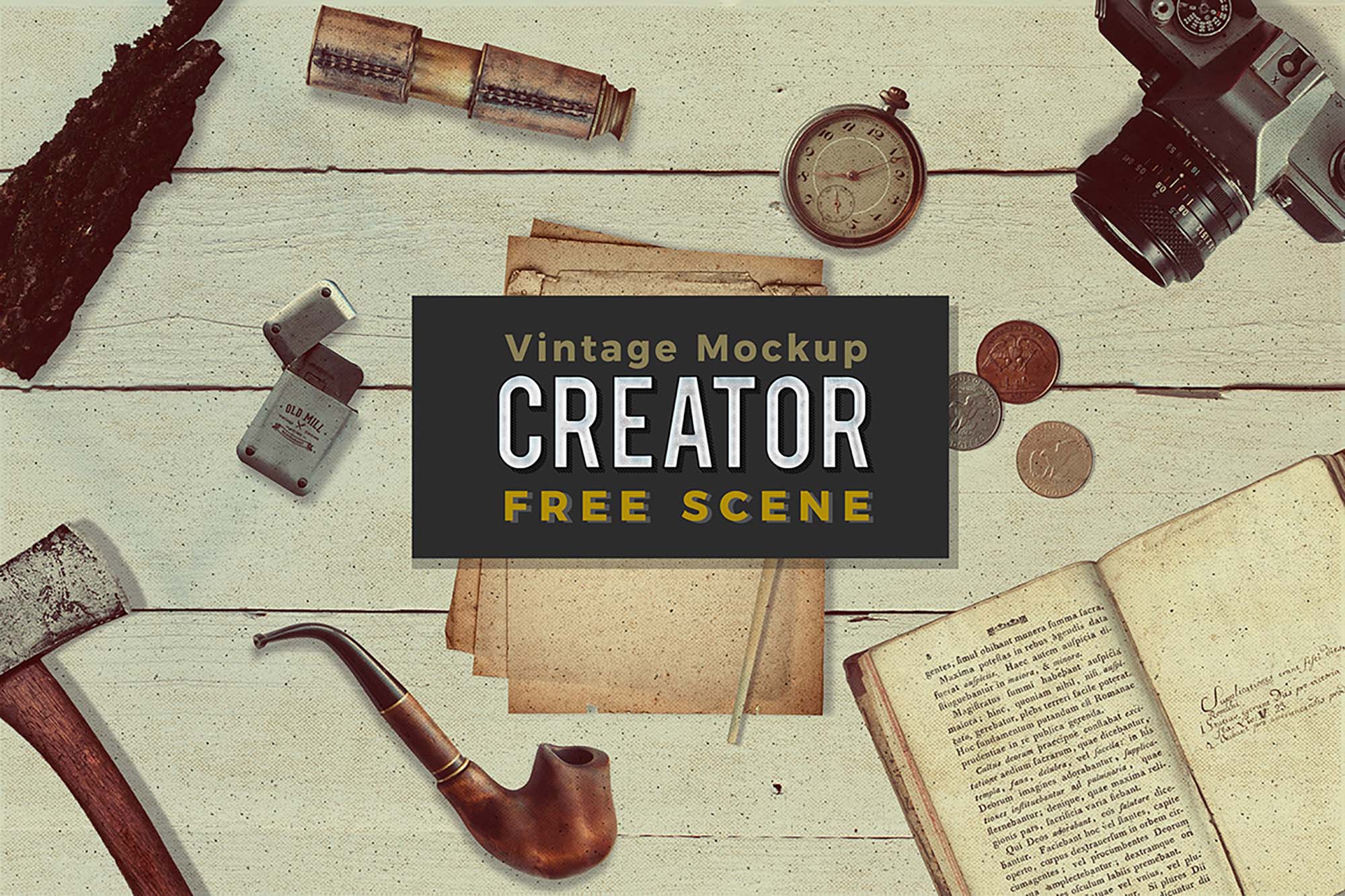 Free Vintage Mockup Scene Creator (PSD)