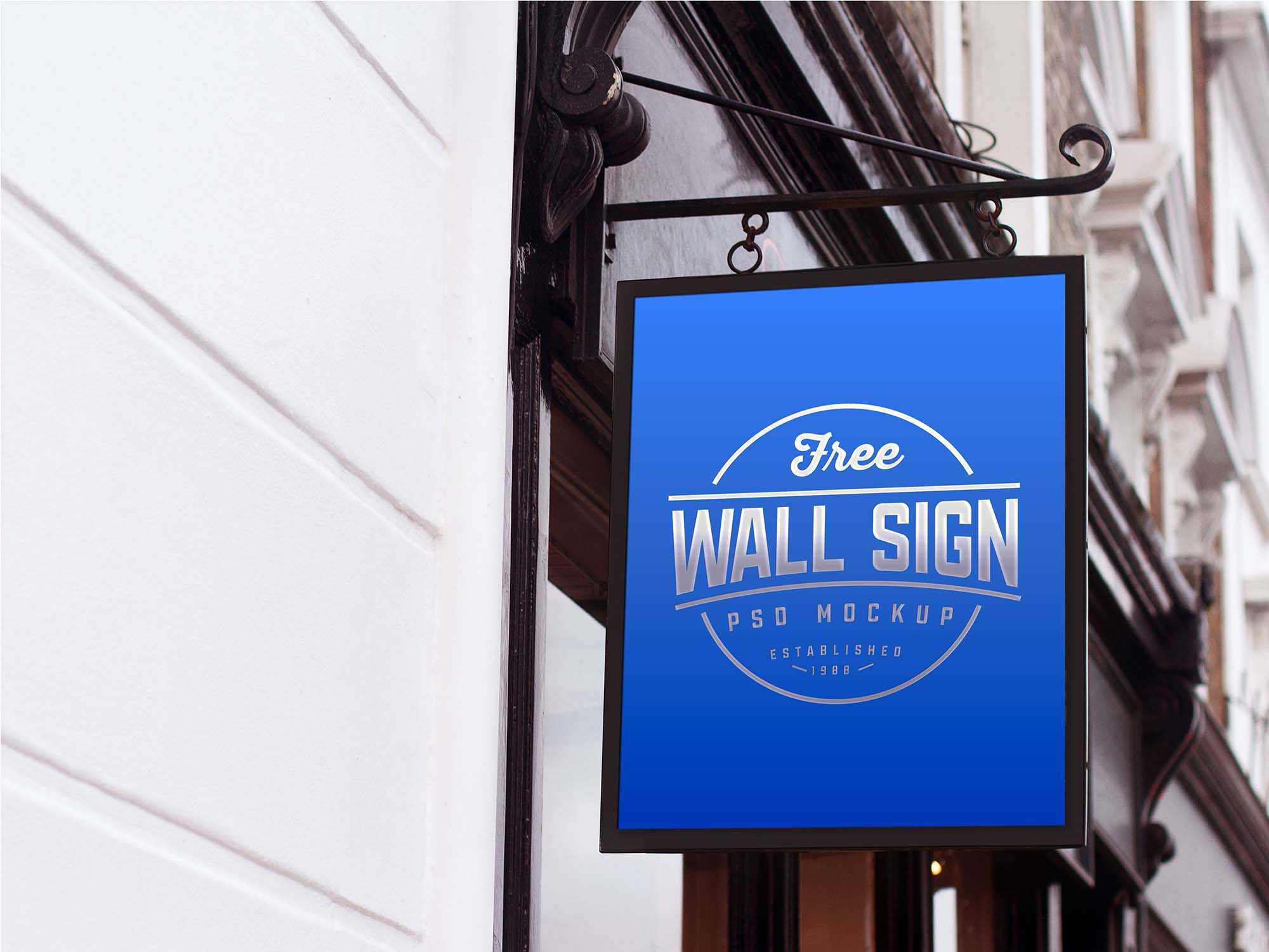 Free Wall Mounted Sign Mockup (PSD)