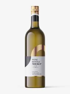 Free white wine in dark bottle mockup