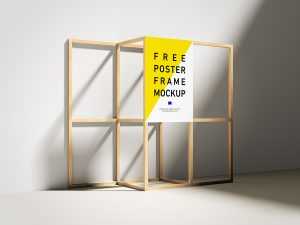 Free wooden poster frame mockup