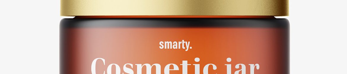 Frosted amber cosmetic jar with metallic cap mockup