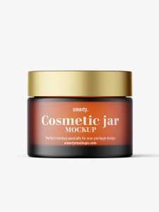 Frosted amber cosmetic jar with metallic cap mockup