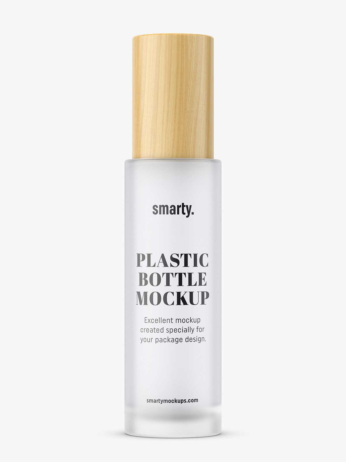Frosted bottle with wooden cap mockup