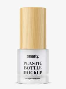 Frosted bottle with wooden cap mockup
