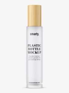 Frosted bottle with wooden cap mockup