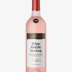 Frosted pink wine bottle mockup