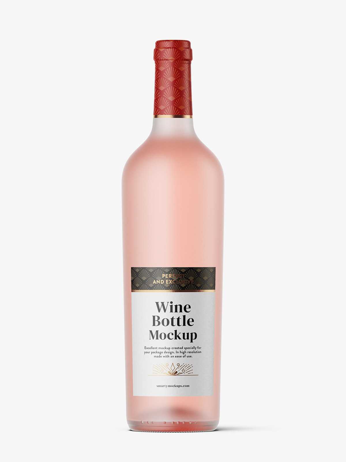 Frosted pink wine bottle mockup