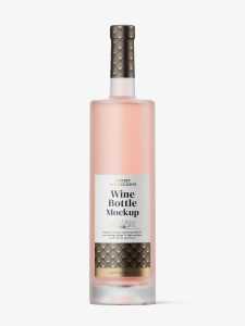 Frosted pink wine bottle mockup