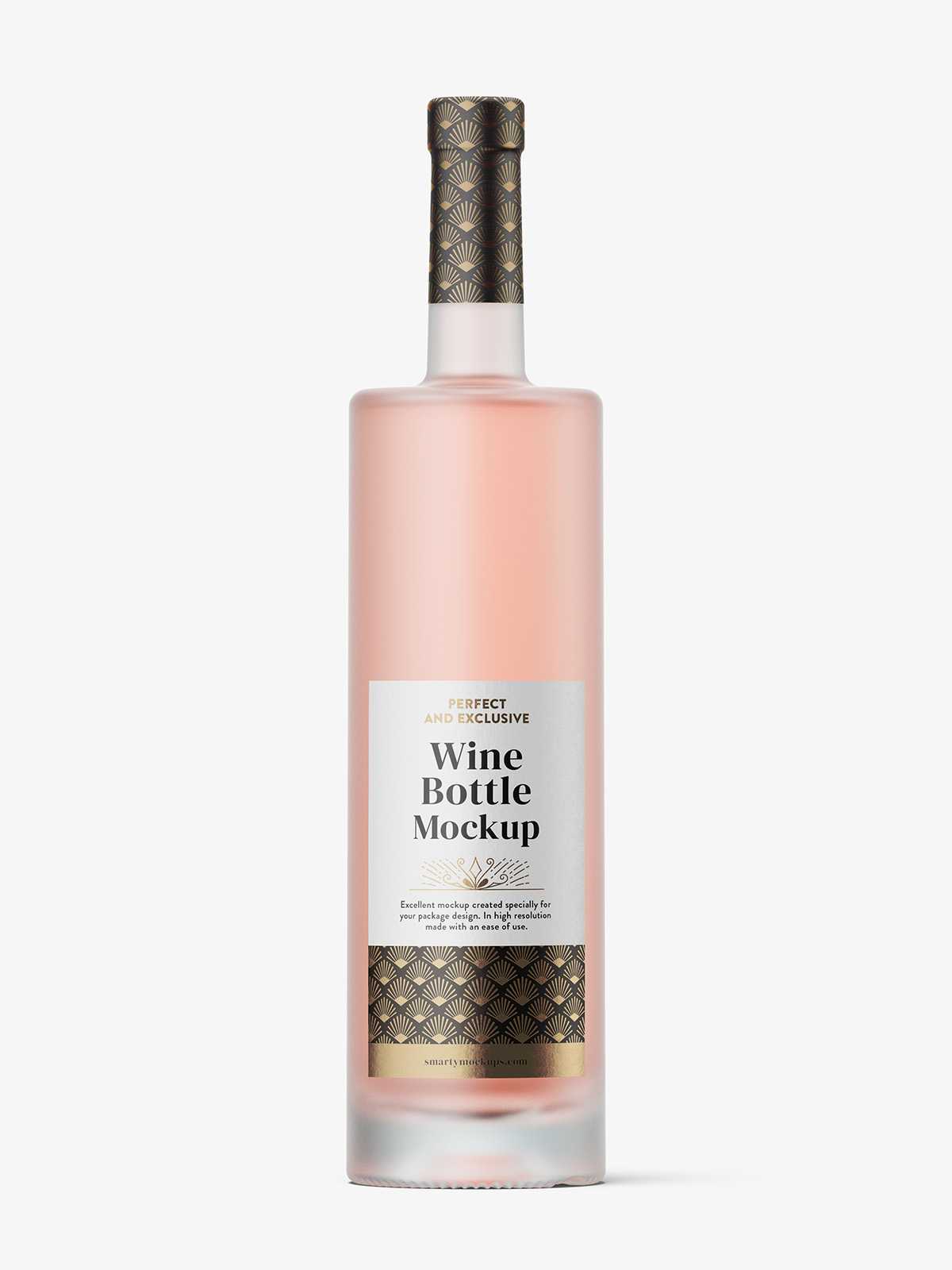 Frosted pink wine bottle mockup