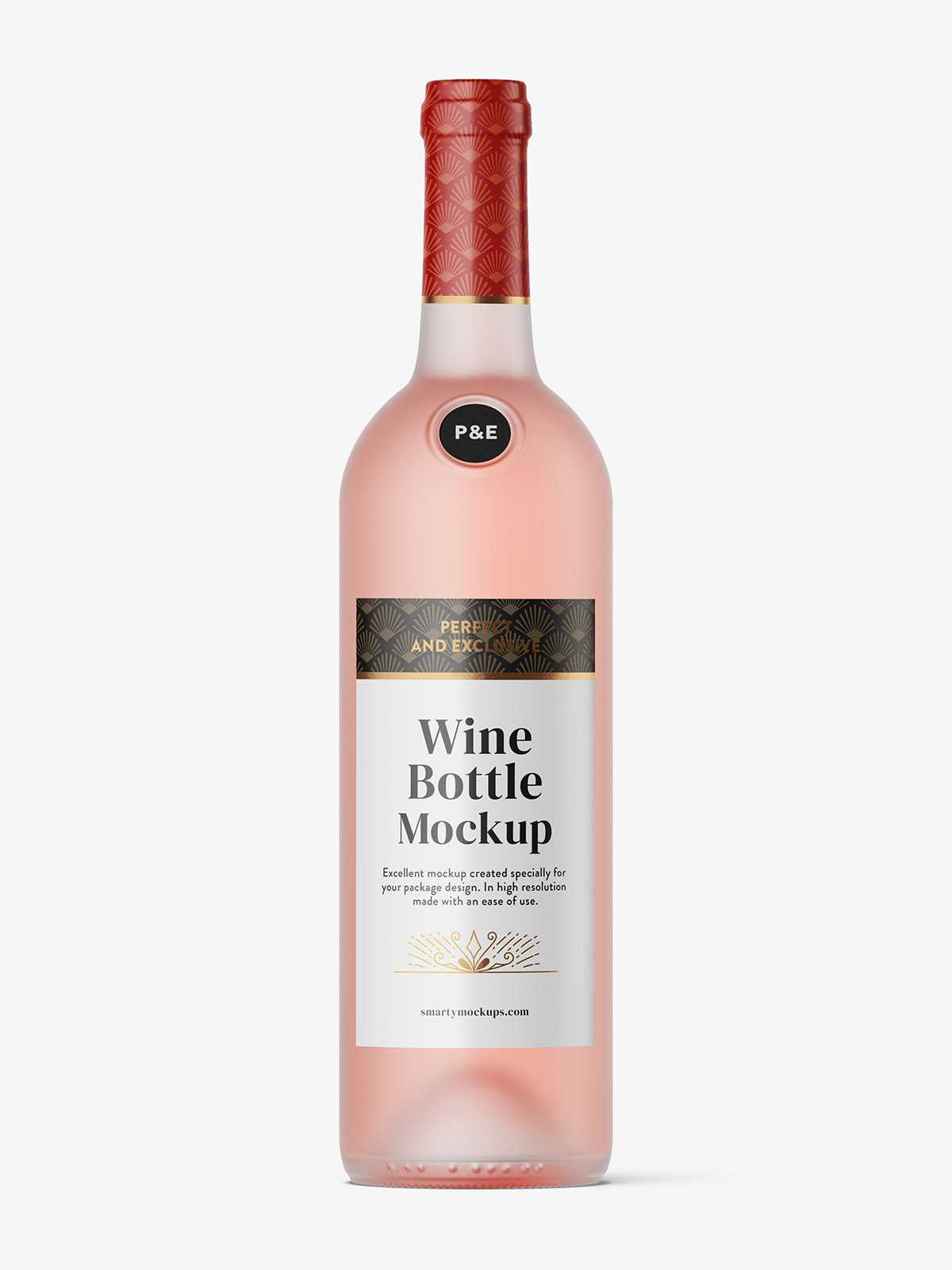Frosted pink wine bottle mockup