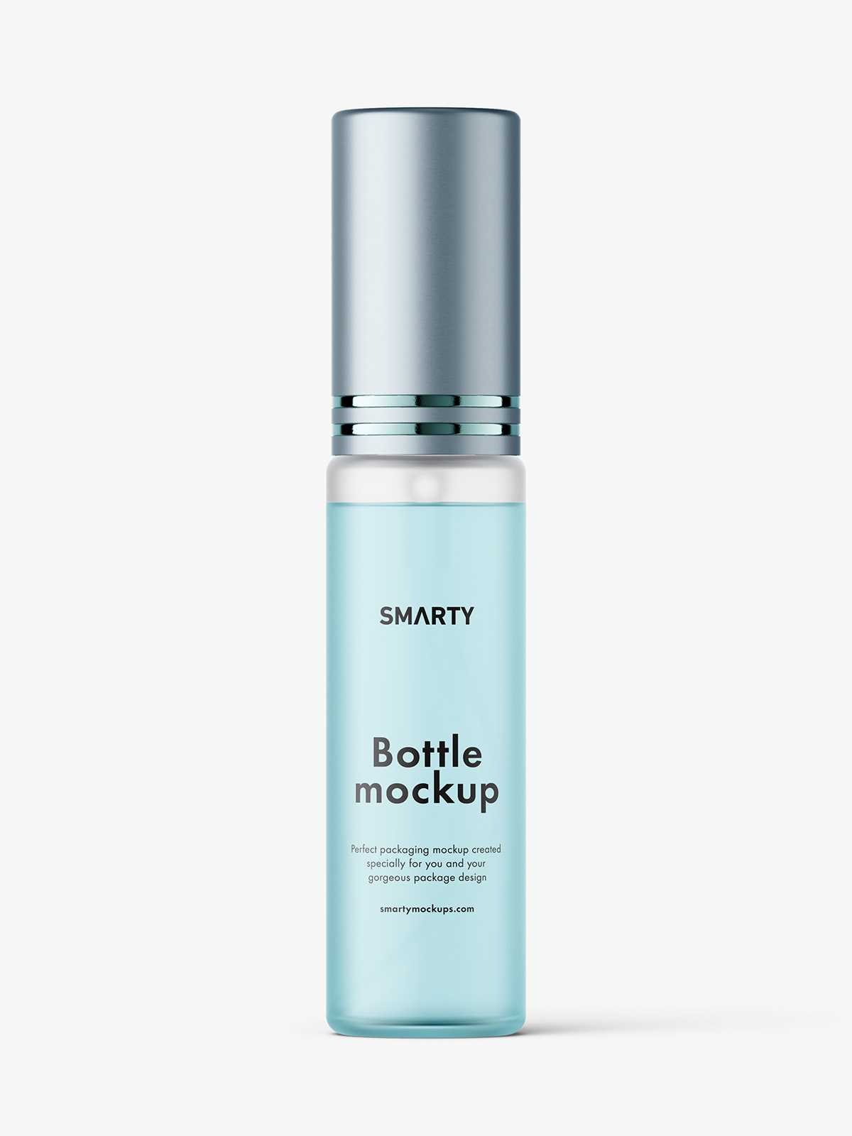 Frosted spray bottle mockup with metallic cap