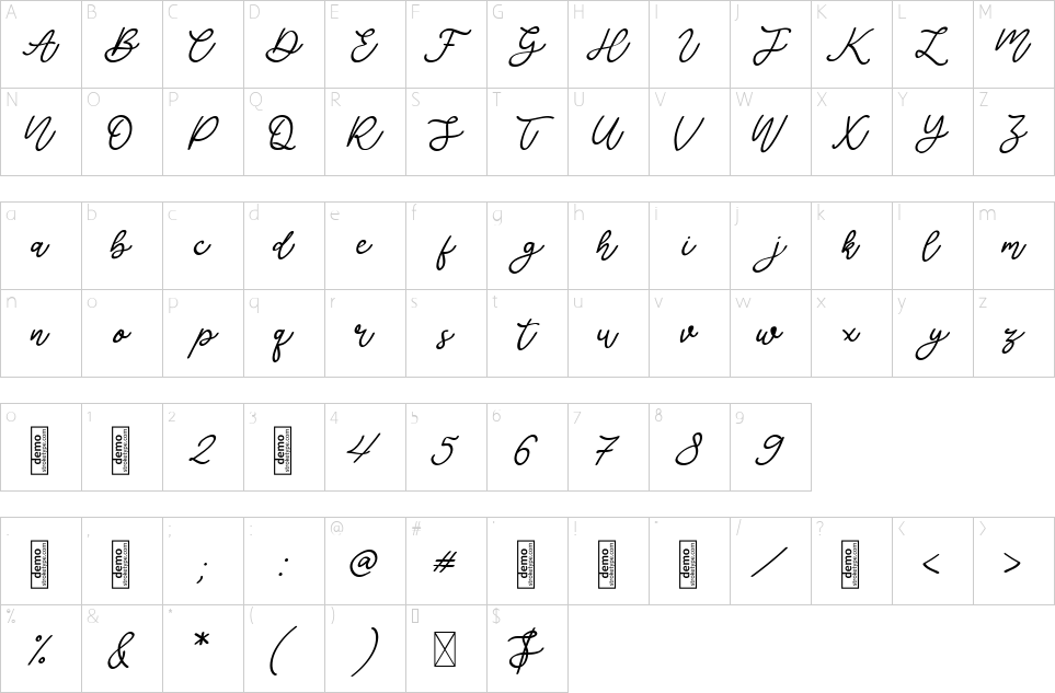 Mapa de caracteres da fonte Gabouray Font