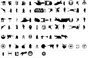 Mapa de caracteres da fonte Galaxy Far Far Away Font