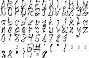 Mapa de caracteres da fonte Galaxy Power Font