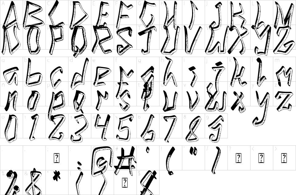 Mapa de caracteres da fonte Galaxy Power Font