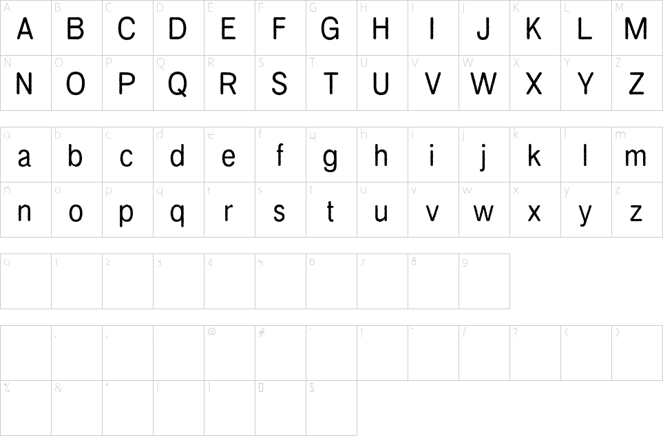 Mapa de caracteres da fonte Galdien Rounded Rough Font