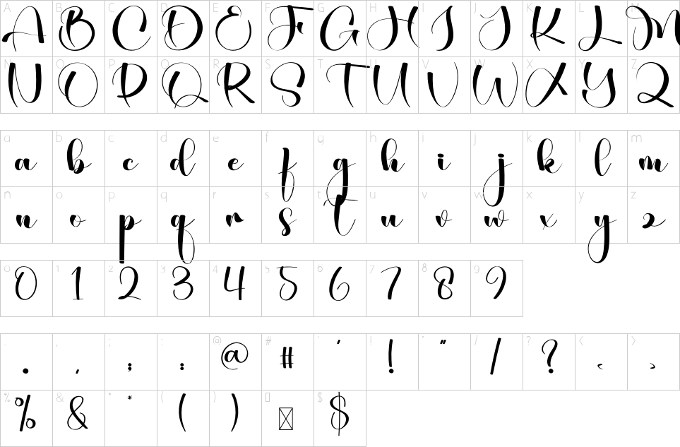 Mapa de caracteres da fonte Galery Christmas Font
