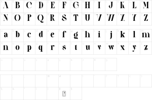 Mapa de caracteres da fonte Galery Font