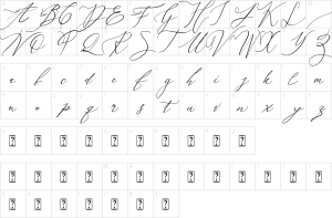 Mapa de caracteres da fonte Galgadot Font