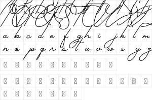 Mapa de caracteres da fonte Gallery Dwiarna Font