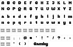 Mapa de caracteres da fonte Gamby Font