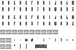 Mapa de caracteres da fonte Gamerock Font